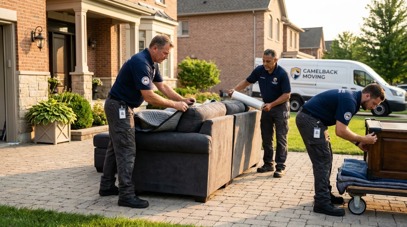 Large estate moving crew wrapping furniture in Livingston Manor, NY